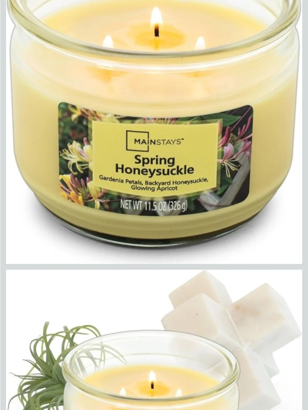 🔴 4/$15 Mainstays New Spring Honeysuckle 3-Wick 11.5oz Glass Jar Yellow Candle